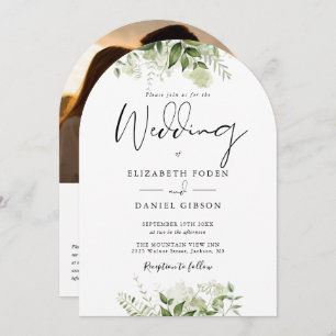 Invitation Elégant Floral Greenery QR Code Photo Arch Mariage
