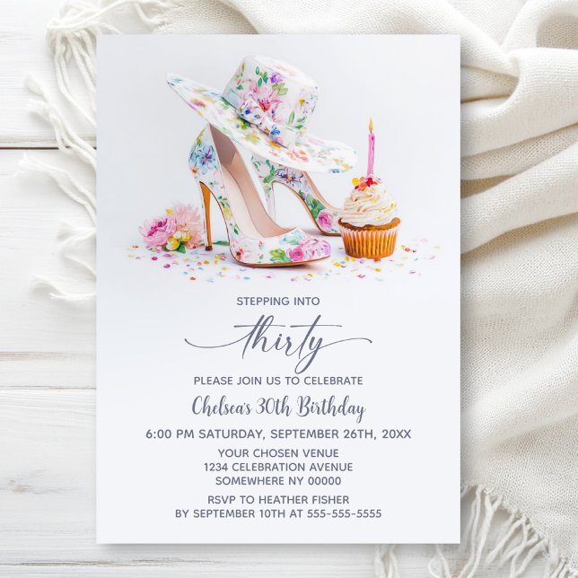 Invitation Elegant Floral High Heel Shoes 30th Birthday Party (Créateur téléchargé)