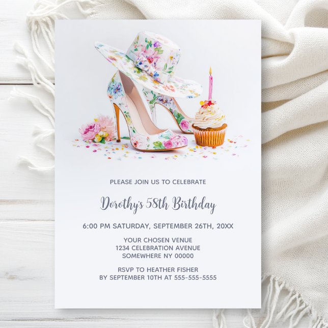 Invitation Elegant Floral High Heel Shoes Birthday Party (Créateur téléchargé)