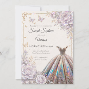 Invitation Élégant floral iridescent Sweet 16