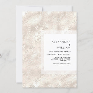 Invitation Élégant floral ivoire Faux Foil Pearl Glam Mariage