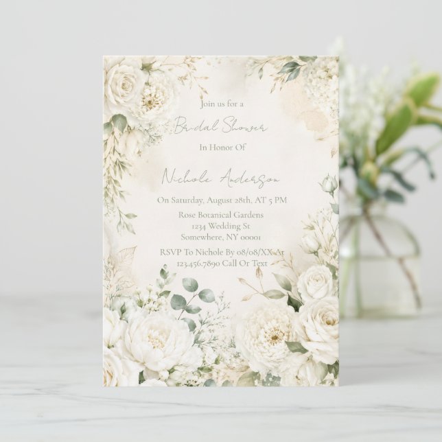 Invitation Élégant floral ivory Shower de Mariée  (Debout devant)