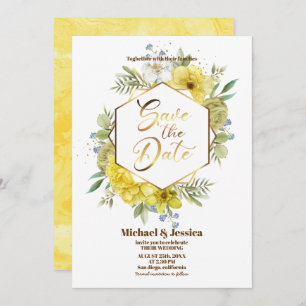 Invitation Elégant Floral Jaune Aquarelle Rose Mariage