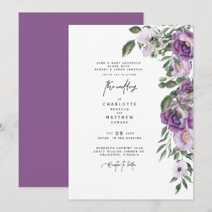 Invitation Élégant floral lavande luxuriant Mariage des deux