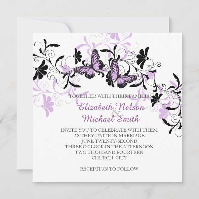 Invitation Elégant Floral Lavender Butterfly Wedding Invitati (Devant)