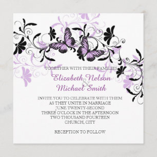 Invitation Elégant Floral Lavender Butterfly Wedding Invitati
