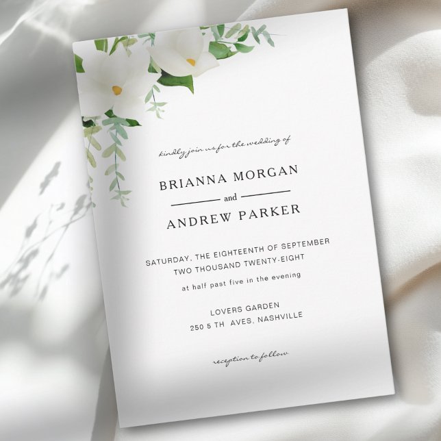 Invitation Elegant  Floral Magnolia (Elegant Floral Magnolia Invitation)