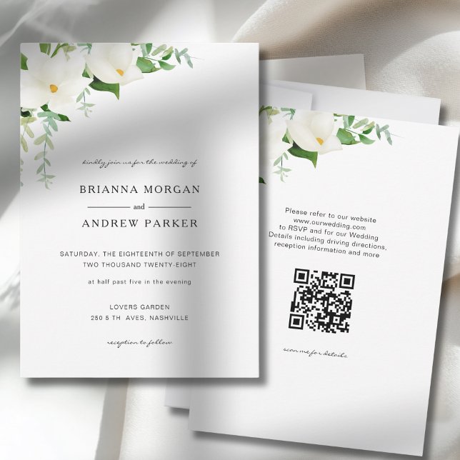 Invitation Elegant  Floral Magnolia Wedding QR Code (Elegant Floral Magnolia Wedding QR Code Invitation)