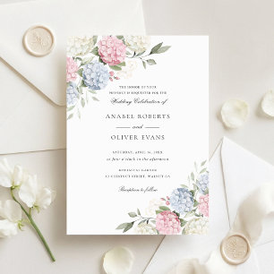 Invitation Élégant floral mariage aux hortensias roses et ble