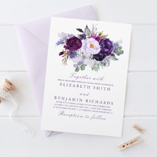Invitation Élégant floral   Mariage d'aquarelles violet