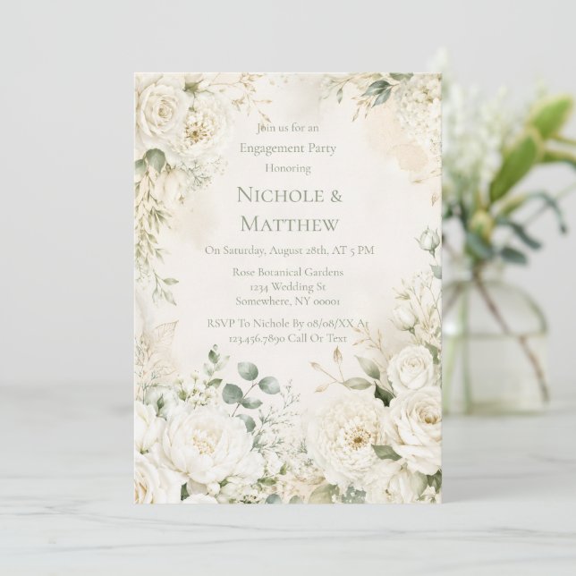 Invitation Élégant Floral Mariage Fiançailles  (Debout devant)