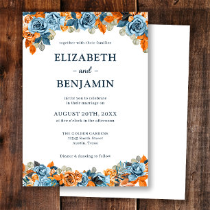 Invitation Élégant floral marine rouille terracotta foncé mar
