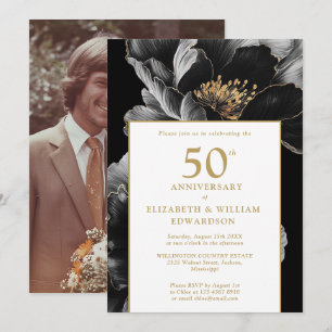 Invitation Elégant floral moderne 50e anniversaire Photo