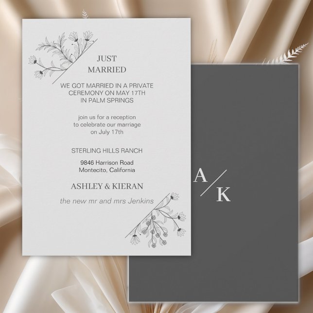 Invitation Élégant Floral Moderne Gris Juste Marié (Créateur téléchargé)