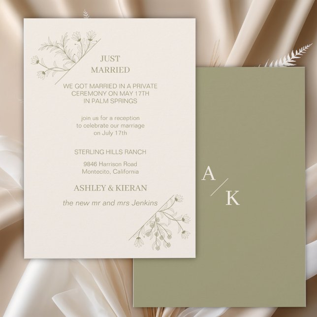 Invitation Élégant Floral Moderne Moss Vert Juste Marié (Créateur téléchargé)
