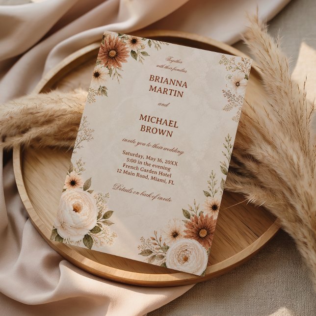 Invitation Élégant Floral Neutre Vintage (Créateur téléchargé)
