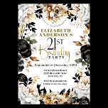 Invitation Élégant Floral noir et or 21e anniversaire<br><div class="desc">Elégante Florale Noir et Or 21e Anniversaire Invitation Pour Femmes. Il Est Facile De Changer L'Exemple De Texte En Vous Propre En Cliquant Sur Personnaliser. Cliquez Sur Personnaliser/Modifier Avec L'Outil De Conception Pour Modifier Le Type De Police, La Couleur De Police, La Taille De Police Ou Pour Ajouter/Supprimer/Modifier Le Texte...</div>