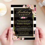 Invitation Elégant floral noir rayures blanches fête d'annive<br><div class="desc">Créez votre invitation parfaite avec ce modèle pré-conçu, vous pouvez facilement la personnaliser pour être le vôtre. Pour plus de personnalisation, cliquez sur le lien "customiser plus loin" et utilisez notre outil de conception facile à utiliser pour modifier ce modèle. Si vous préférez les papiers plus épais / Finition mat,...</div>