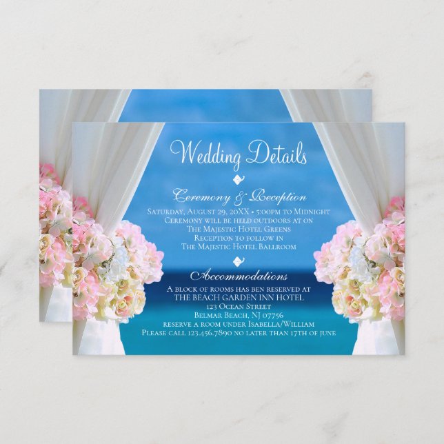 Invitation Elégant Floral Ocean Beach Détails de mariage (Devant / Derrière)