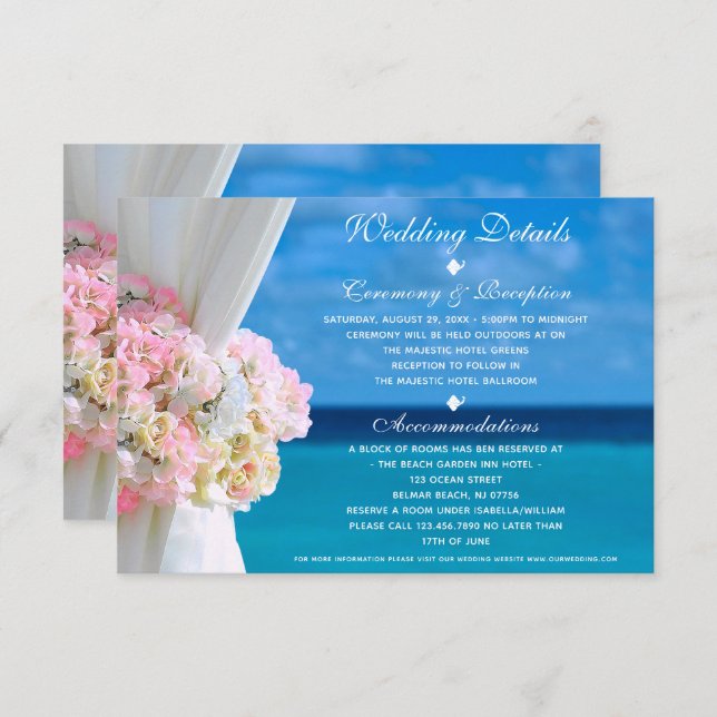 Invitation Elégant Floral Ocean Beach Détails de mariage Cart (Devant / Derrière)
