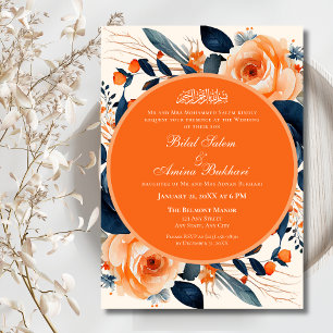Invitation Elégant Floral Orange & Bleu Rose Mariage islamiqu