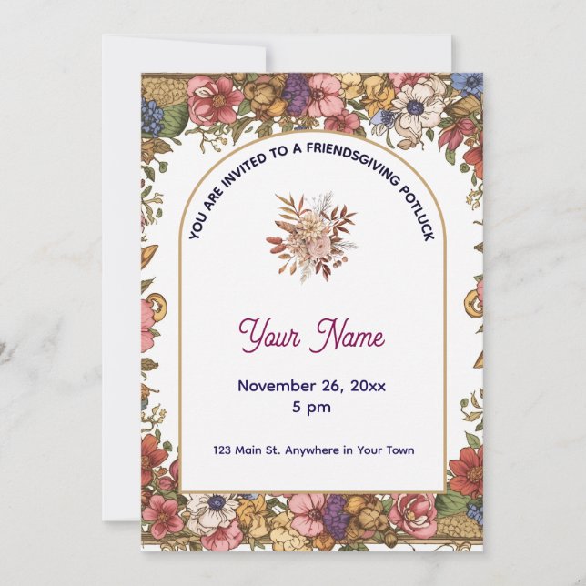 Invitation Elegant Floral Personalized Friendsgiving (Devant)