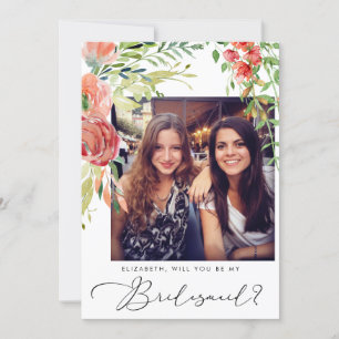 Invitation Elégant Floral Photo Bridesmaid Proposition Invita