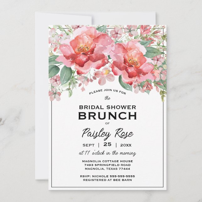 Invitation Elegant Floral Pink Bridal Shower (Devant)