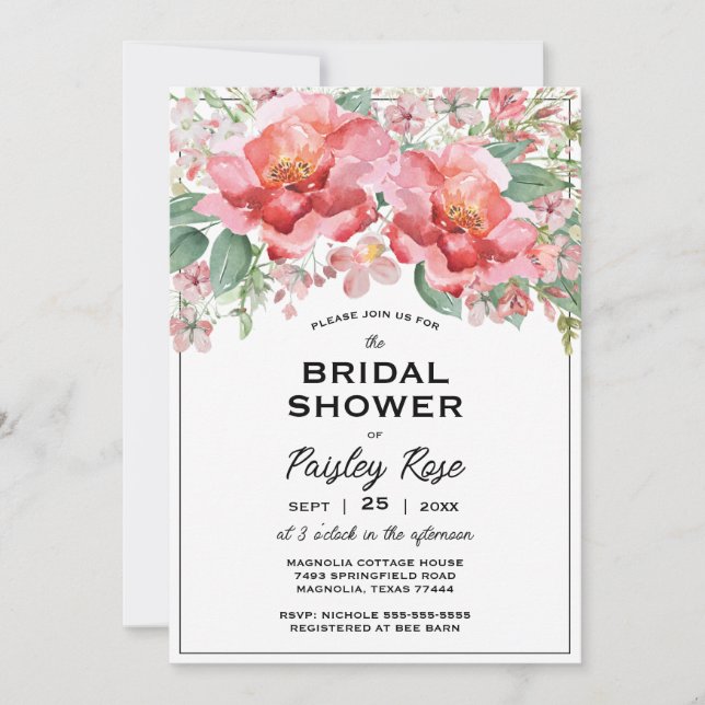 Invitation Elegant Floral Pink Bridal Shower (Devant)