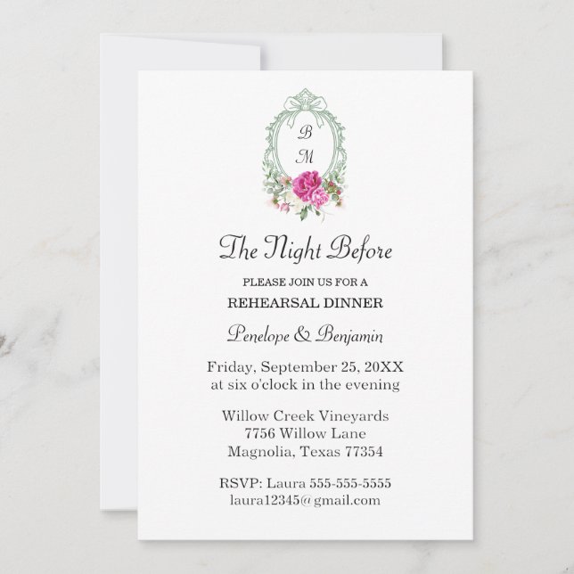 Invitation Elegant Floral Pink Peony Monogram Wedding (Devant)