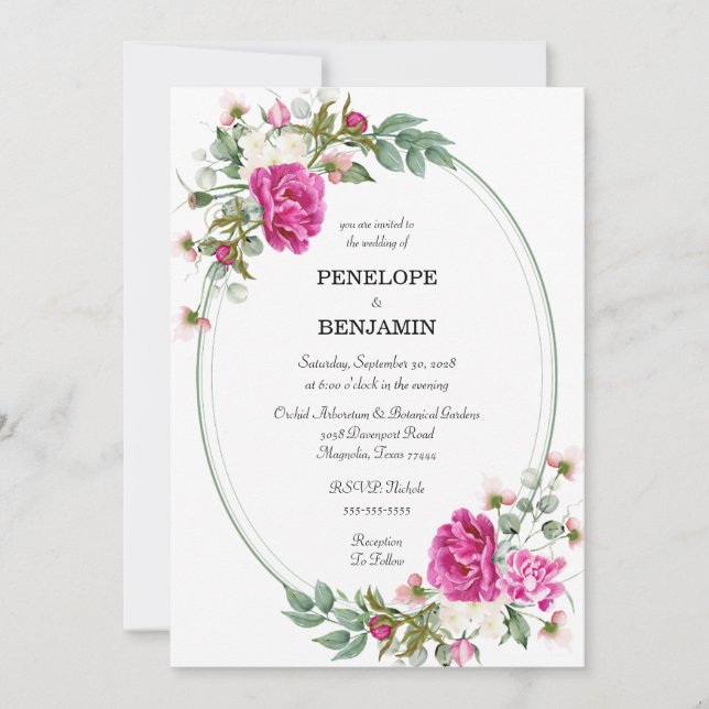 Invitation Elegant Floral Pink Peony Monogram Wedding (Devant)
