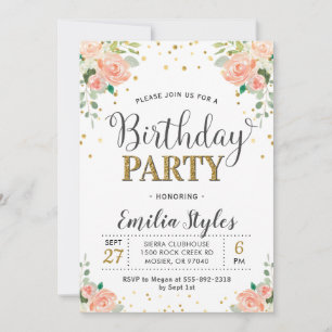 Invitation Élégant Floral Pivoine Dames Femmes Anniversaire