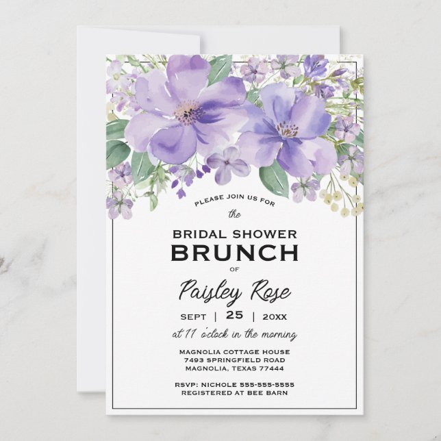 Invitation Elegant Floral Purple Bridal Shower (Devant)
