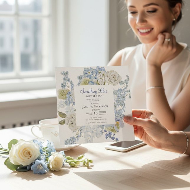 Invitation élégant Floral Quelque Chose De Bleu Enterrement d (Créateur téléchargé)
