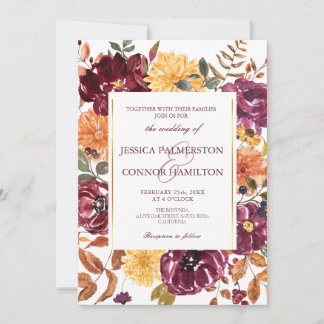 Invitation Élégant Floral Romantique Rustique Bourgogne Maria