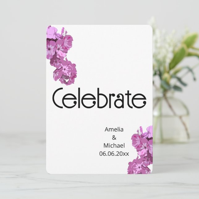Invitation Élégant floral rose  (Debout devant)