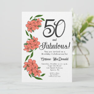 Invitation Elégant floral rose 50 et fabuleux anniversaire