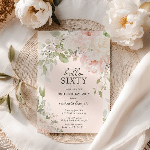 Invitation Élégant floral rose 'Bonjour Soixante' 60e anniver