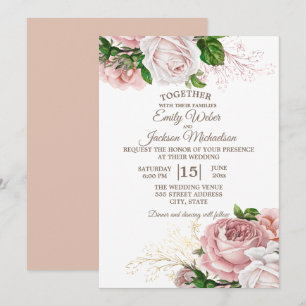 Invitation Élégant floral rose botanique rose mariage blanc