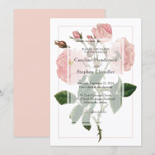 Invitation Élégant floral rose pâle botanique mariage script