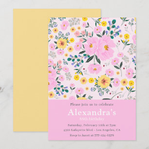 Invitation Élégant floral rose vintage 88e anniversaire