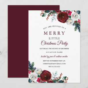Invitation Élégant floral rouge Bourgogne Soirée de Noël