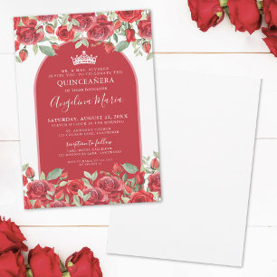 Invitation Élégant floral rouge Quinceanera