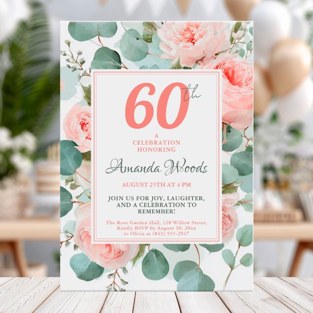 Invitation Élégant floral roux 60e anniversaire (Créateur téléchargé)