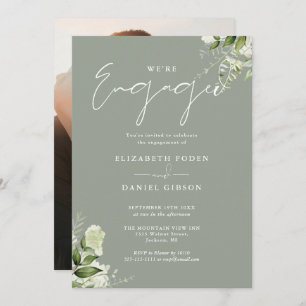 Invitation Élégant Floral Sage Green Photo Party