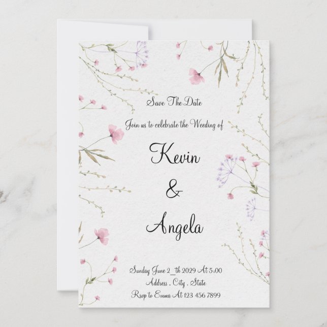 Invitation Élégant Floral Save The Date Mariage (Devant)