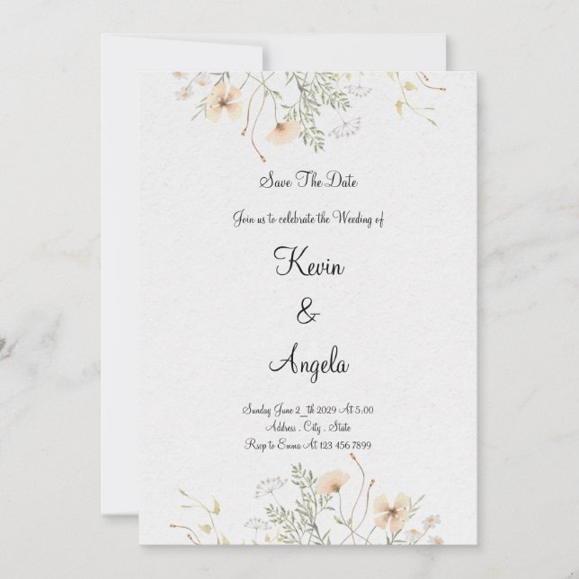 Invitation Élégant Floral Save The Date Mariage (Devant)
