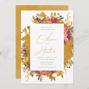 Invitation Elégant floral Silhouette moutarde Jaune Mariage I