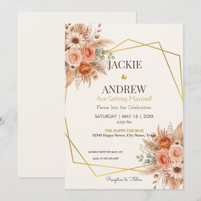 Invitation Élégant floral simple botanique mariage (Devant / Derrière)