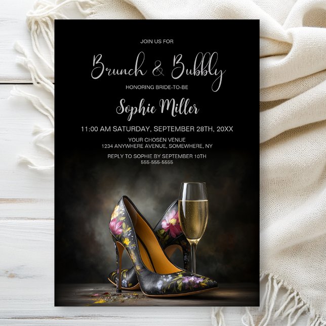 Invitation Elegant Floral Stiletto Shoes Brunch and Bubbly (Créateur téléchargé)